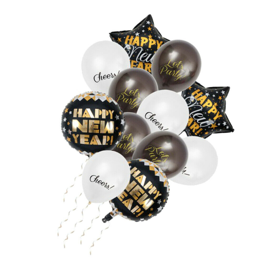 12x Happy New Year Balloons Sets Latex Confetti Home Party Decoration White
