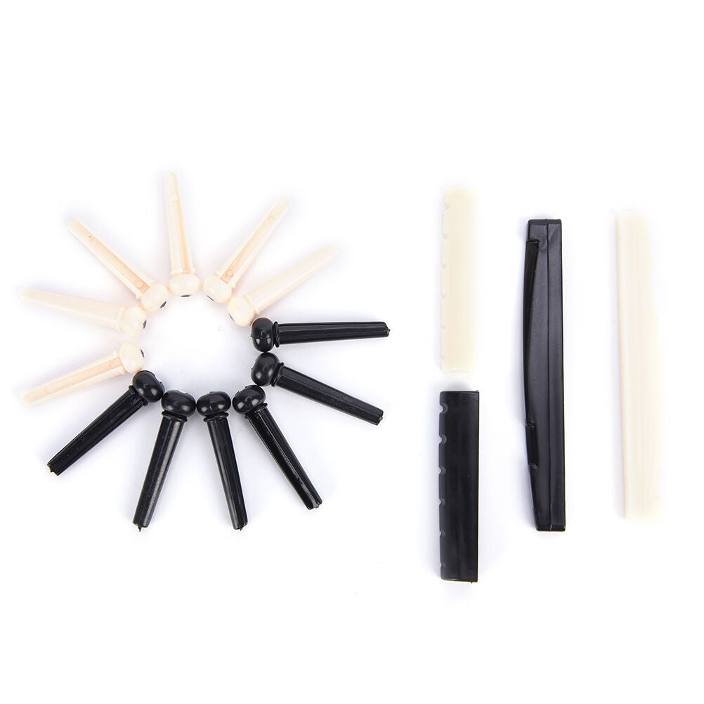 12 Bridge Pins + saddle + bridge saddle Bone for Acoustic Guitar white、N.l8