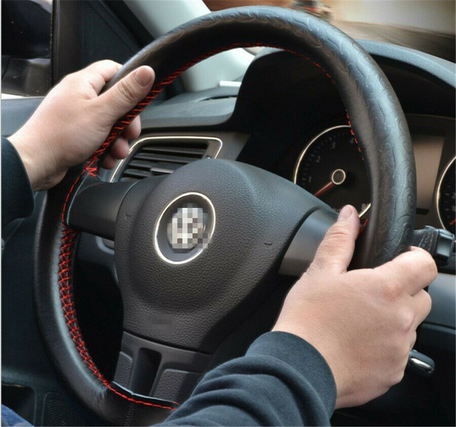 Handmade black & red Steering Wheel Covers anti-wear Leather for Car SUV