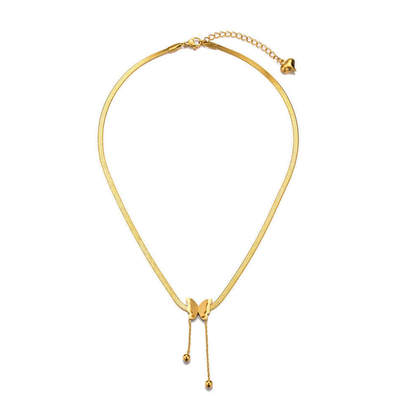 Women Butterfly Pendant Choker Adjustable Chain Charm Stainless Steel Necklace