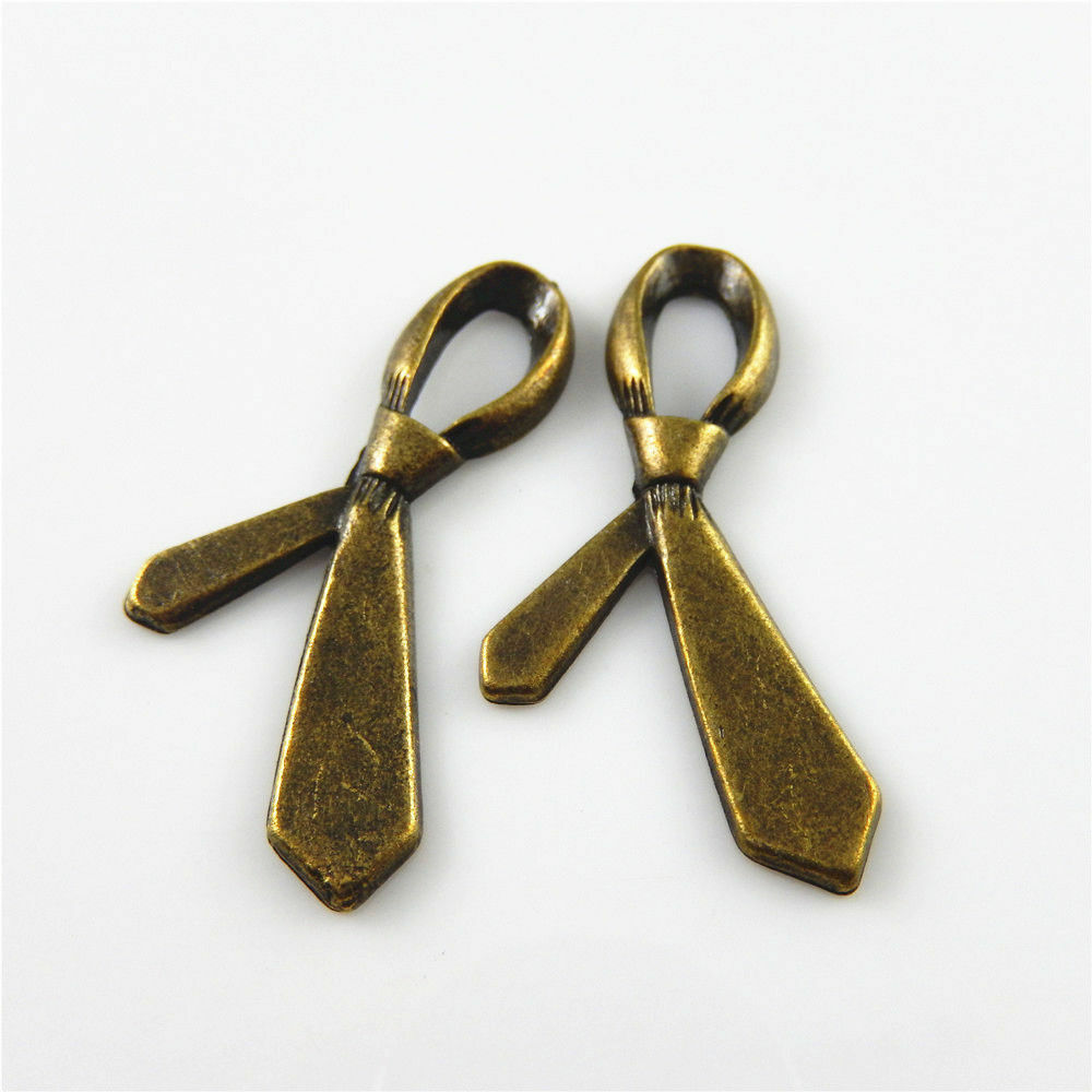 25 pcs Antiqued Bronze Necktie Alloy Pendant Charm Jewelry Art Craft 38*19*3mm