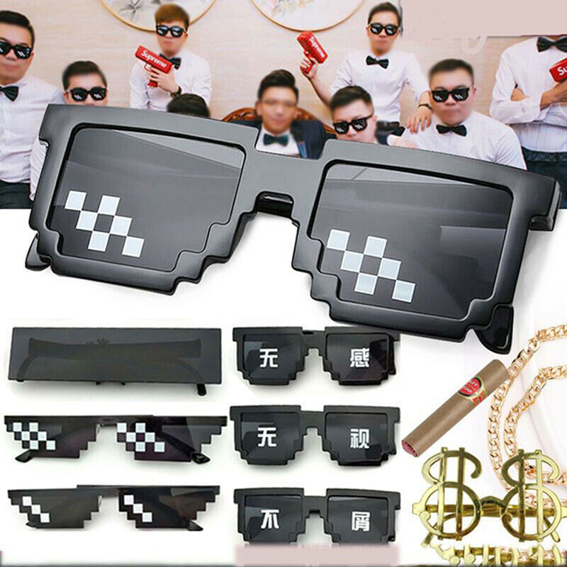 Men Women 8 Bit Coding Pixel Thug Life Mosaic Glasses Sunglasses Trendy Cool Ad
