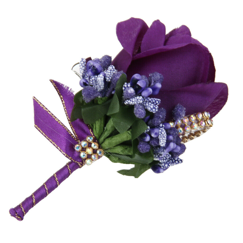 Wedding Bridal Groom Men Tuxedo Crystal Rose Brooch Pin Silk Flower Corsage 4