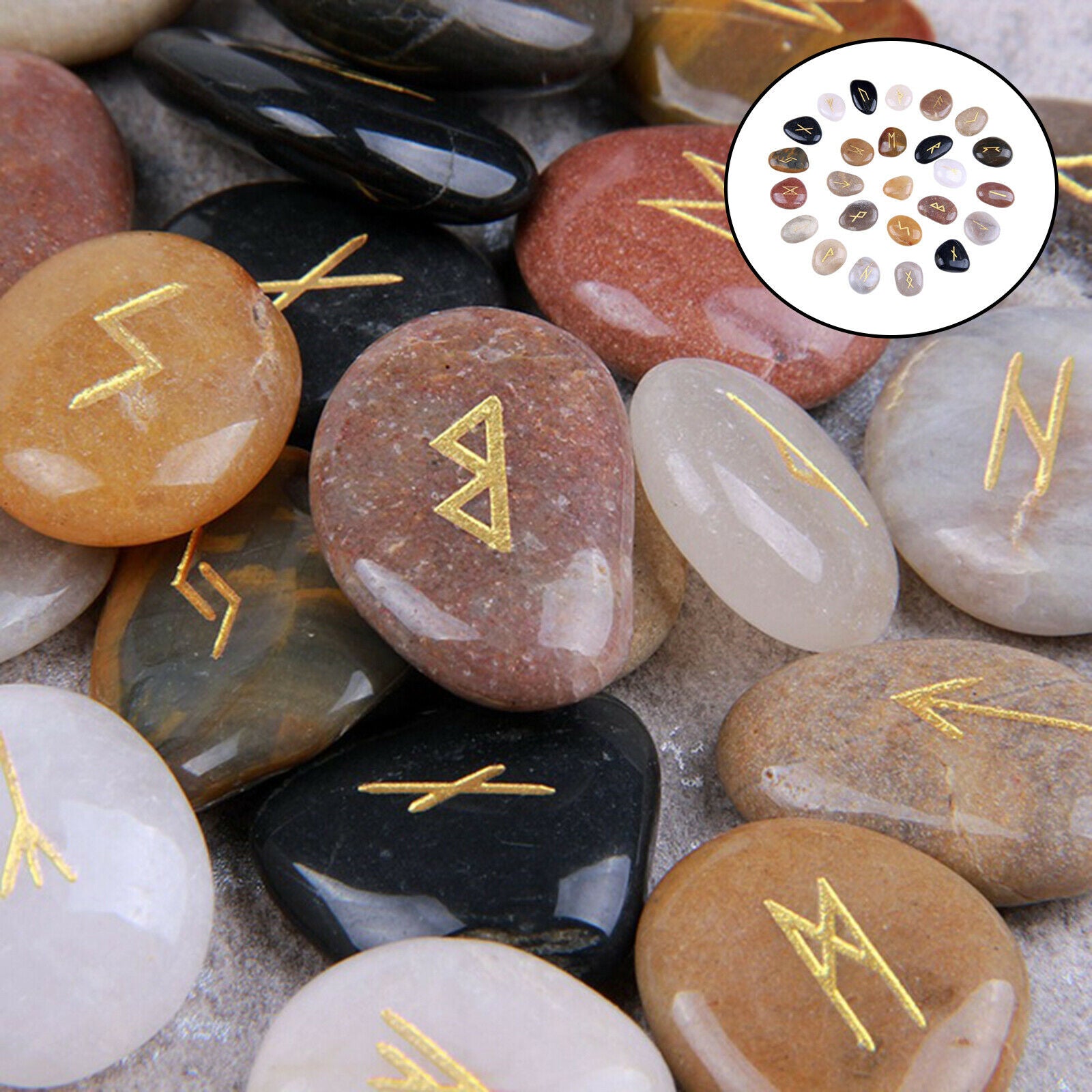 25PCS Rune Stone For Divination Viking Symbols Energy Stones Gift Home Decor