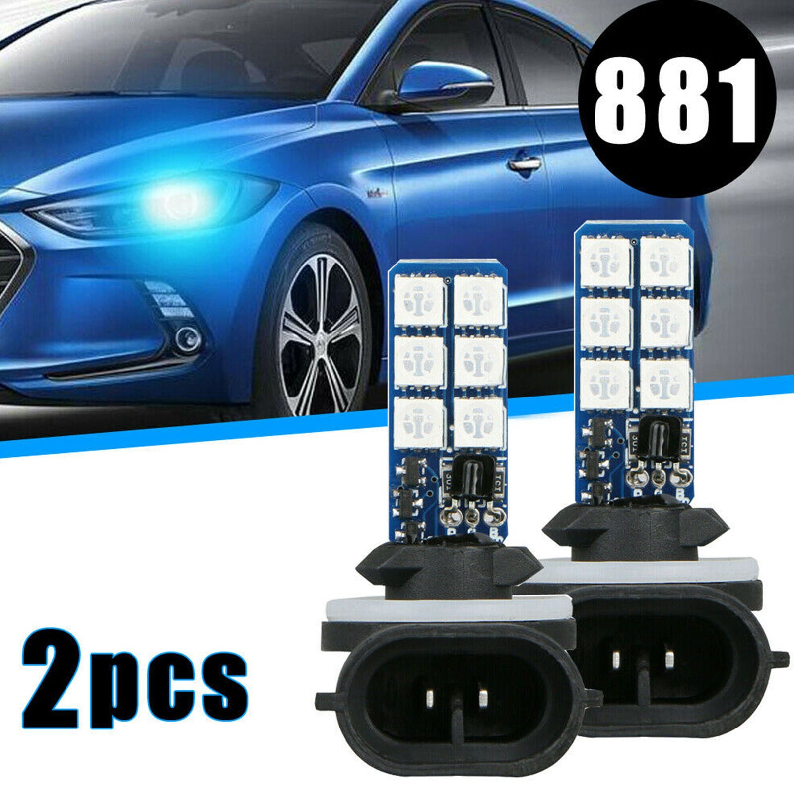 2pcs 881 5050 Colourful LED RGB Car Headlight Fog Lights Lamp Bulb Accessories