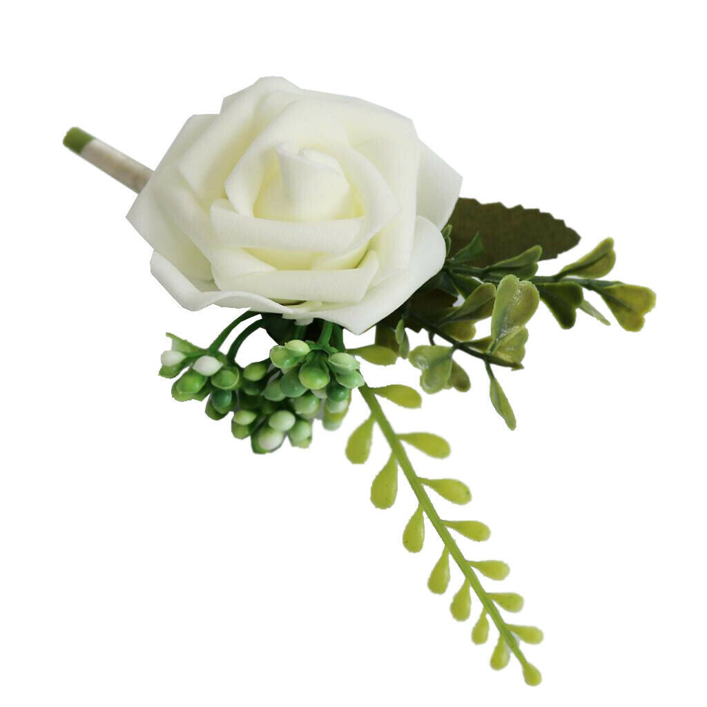30X Rose Flower Wedding Brooch Corsage Party Prom Corsage with Clip White