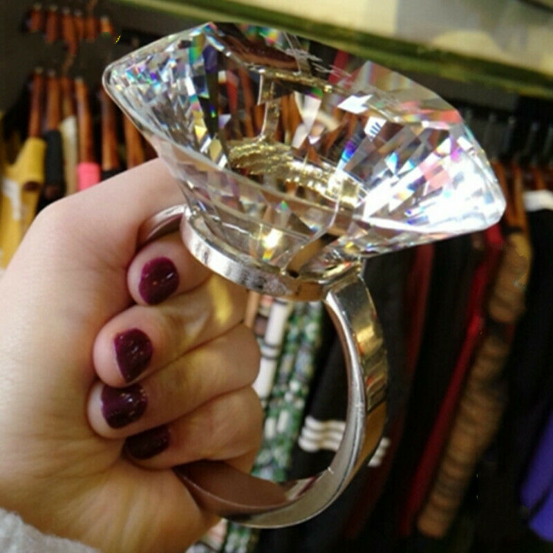 Large 80MM Crystal Oversized Faux Diamond Ring Proposal Wedding Chic Novelty New