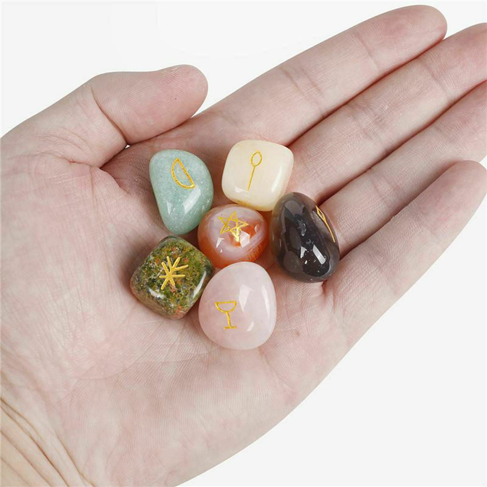 6xChakra Stones Symbols Polished Stone Divination Meditation Yoga Home Decor