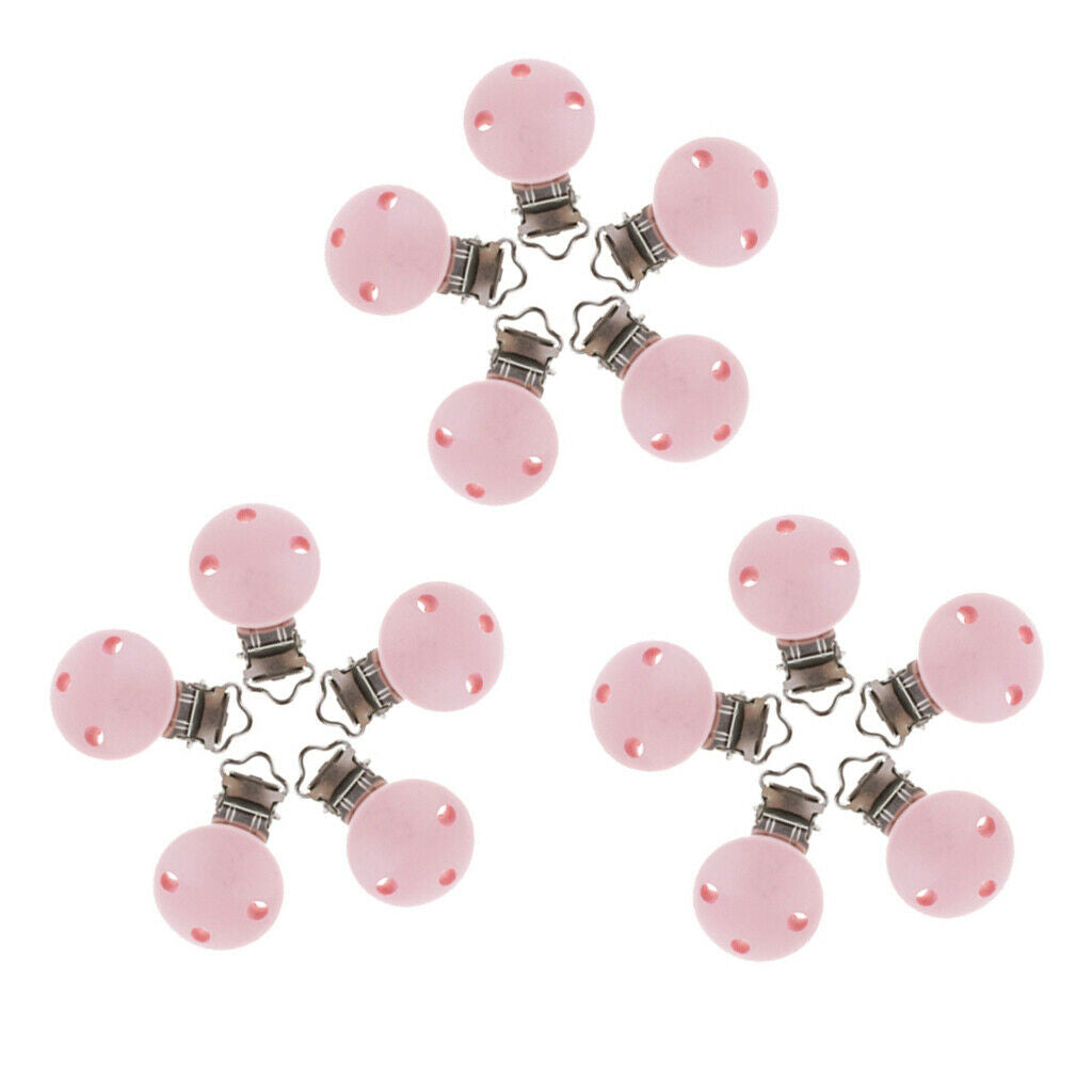 15pcs Baby Wooden Soother Clips Nursing Accessories Beech Clips Holes Pink