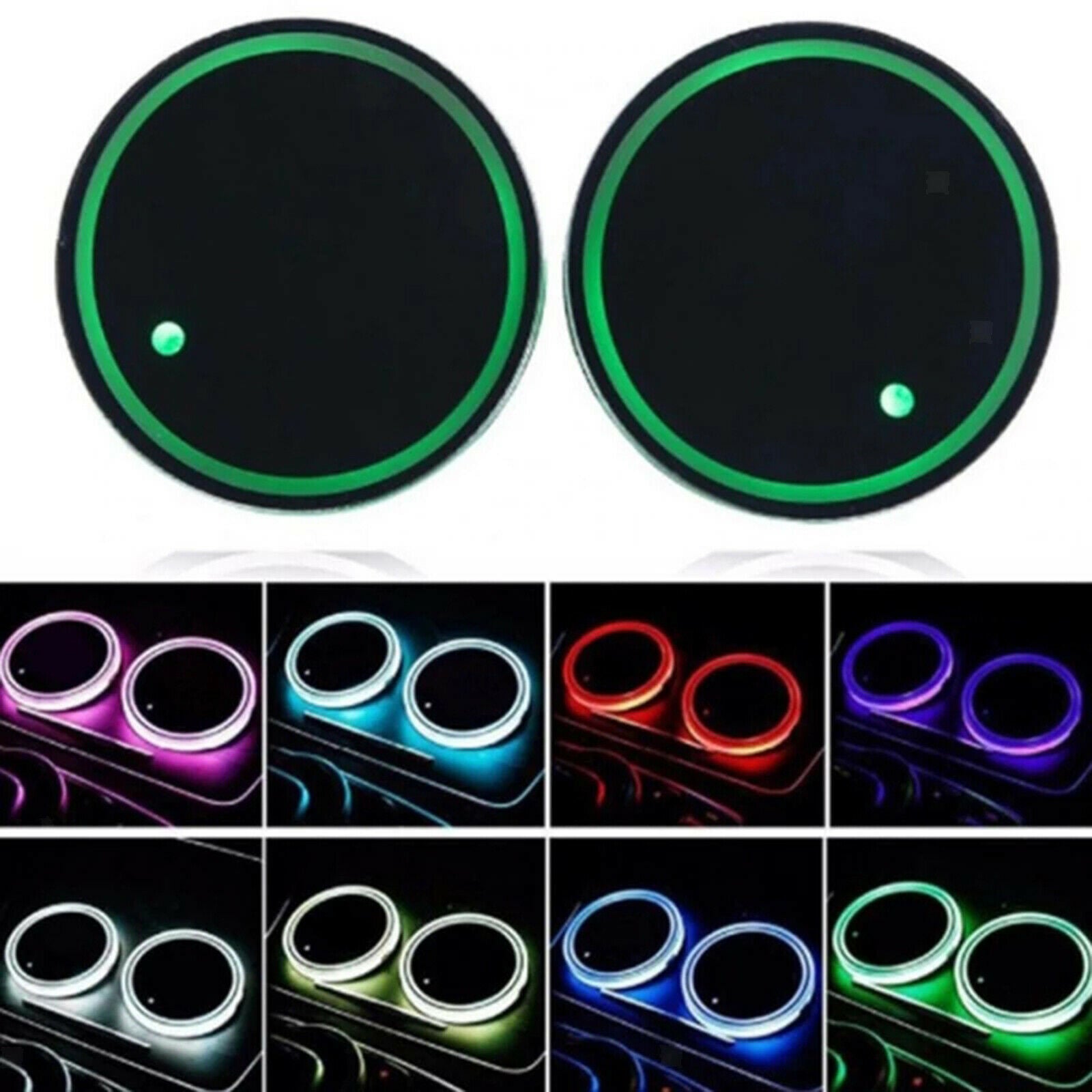 Car LED Cup Holder Luminescent Coaster 7 Colors USB Charging for Drink Mat