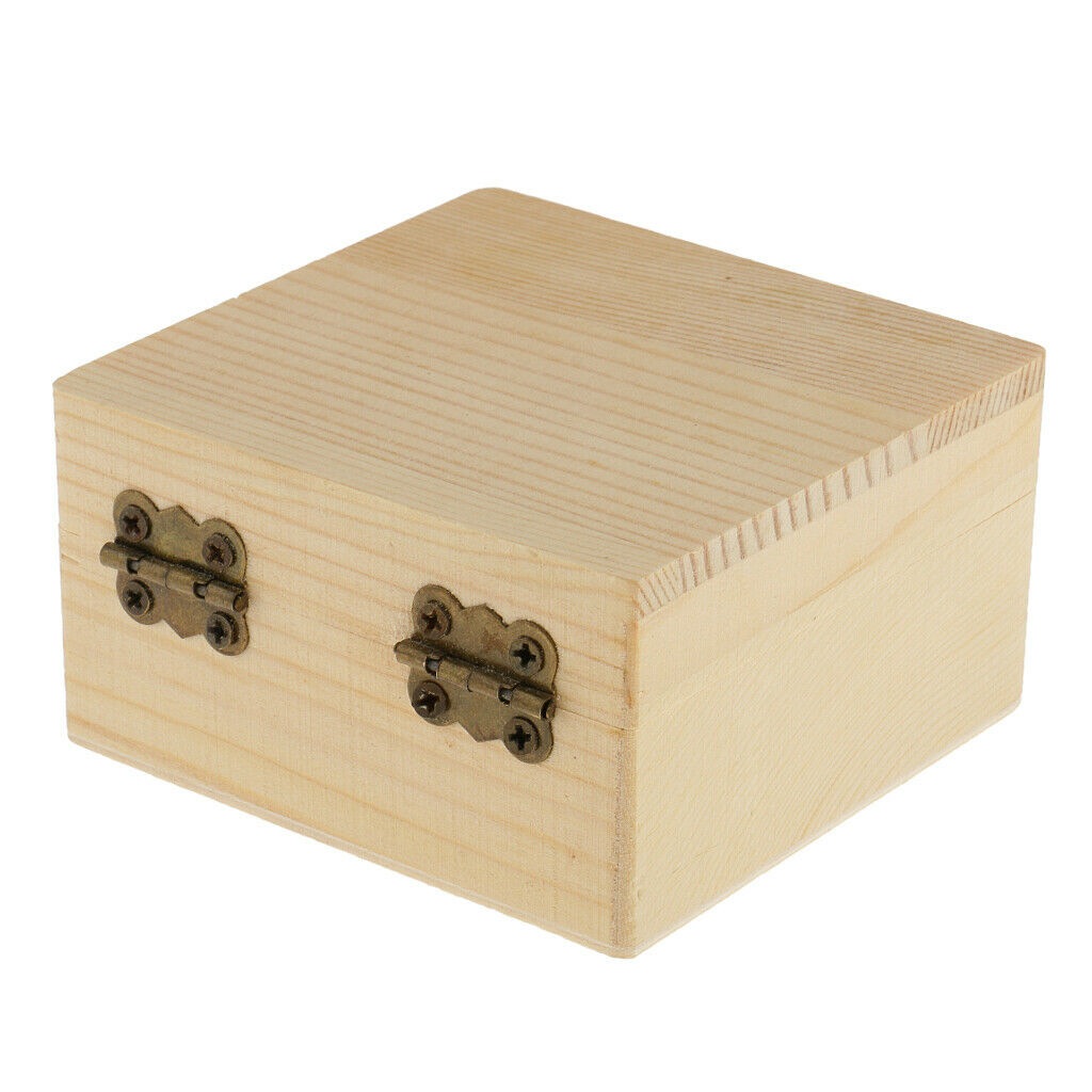 Square Shape Unfinished Wooden Box Jewelry Gift Box Case w / Lock DIY