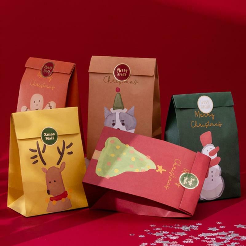 6 Pcs Christmas Gift Bags Xmas Candy Packing Bag New Year Cookies Wedding Items