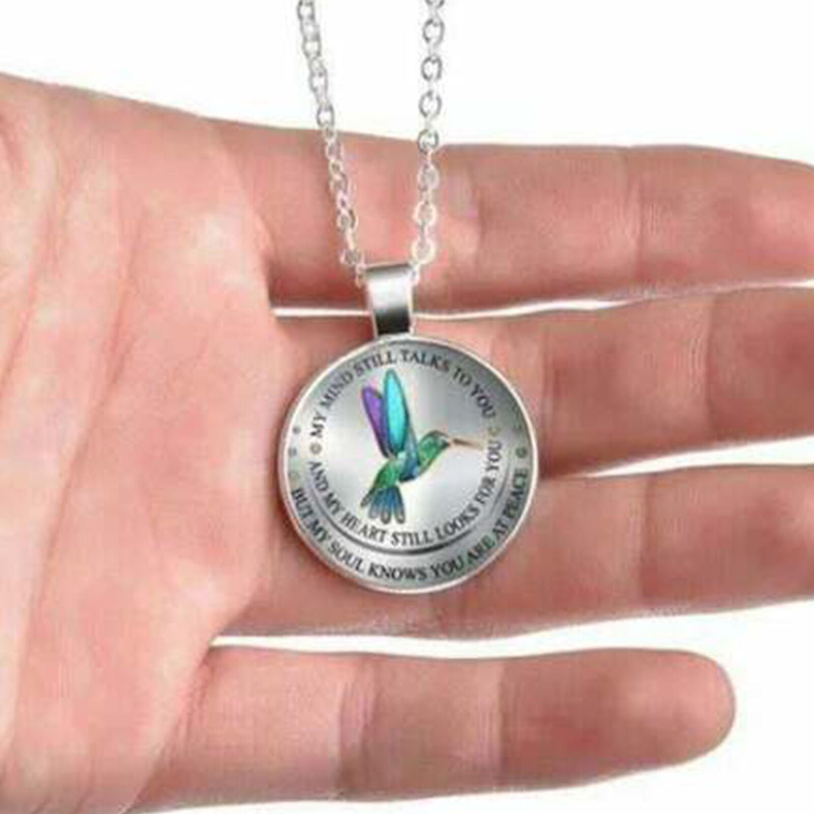 Hummingbird Memorial Necklace Round Pendant
