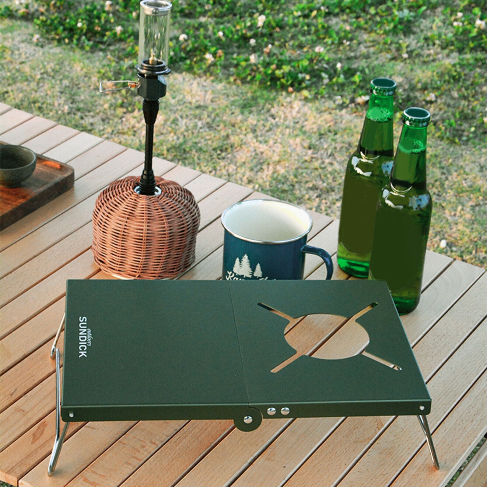 Outdoor Folding TableCamp Burner Stand Holder BBQ Grill Desk Hiking RV Green