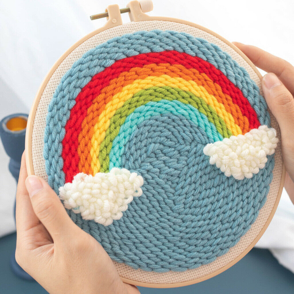 Rainbow Punch Needle Kits with Basic Tools Soft Yarn DIY Needlework 20cm