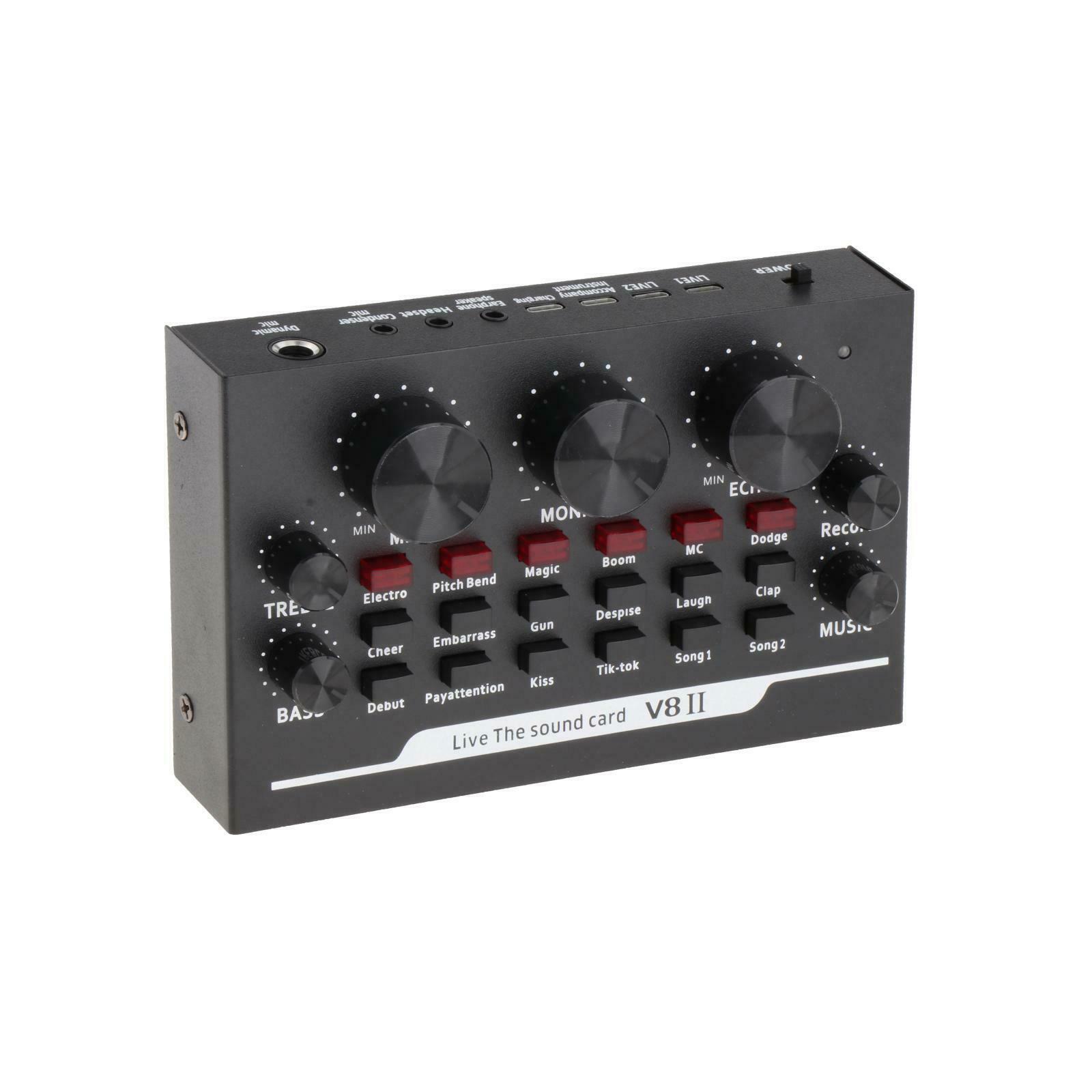 V8II USB Live Sound Card BT Audio Mixer for Laptop Headset Live Recording