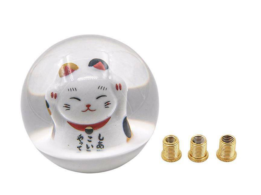 Cute Fortune Lucky Cat 70MM Round Ball Gear Knob with Adapters JDM M8 M10 M12