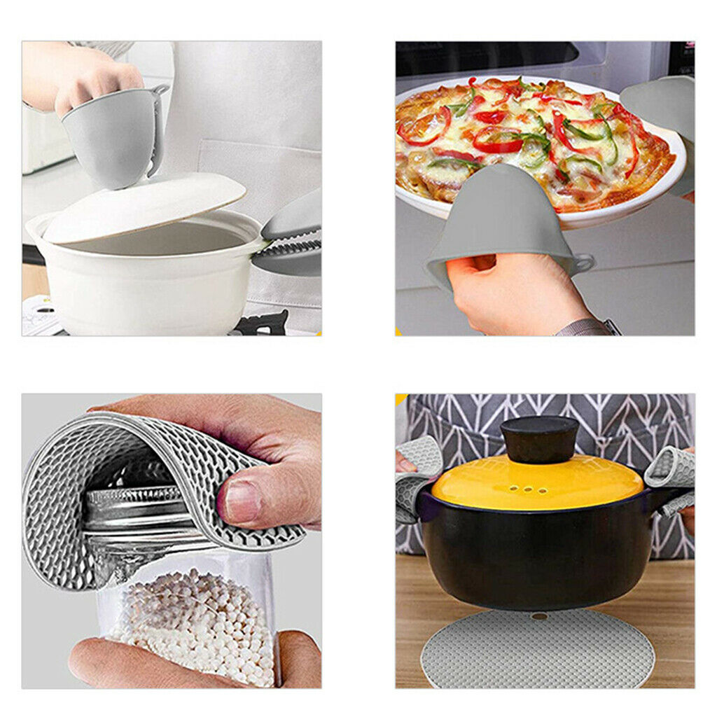Silicone Oven Mitts and Pot Holders Heat Resistant with Cotton Quilted Liner