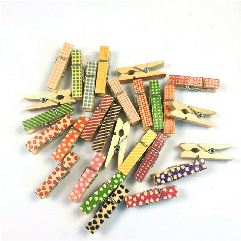 100x Cute Painted Wood Pegs Gift Crafts Wedding Hanging Photo Mini Pinch Clip HN