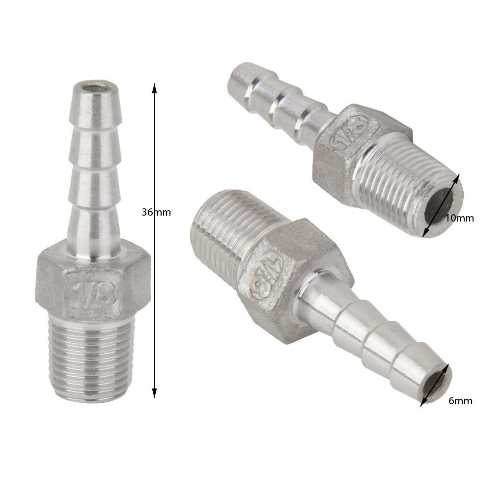 2pcs 1/8'' Male Thread Pipe Fitting x 6mm Barb Hose Tail Connector NPT
