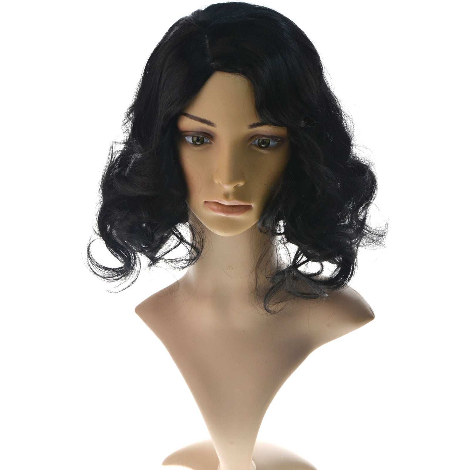 Fashion Women Black Curly Hair Synthetic Medium Long Wig Natural Hair Wigs