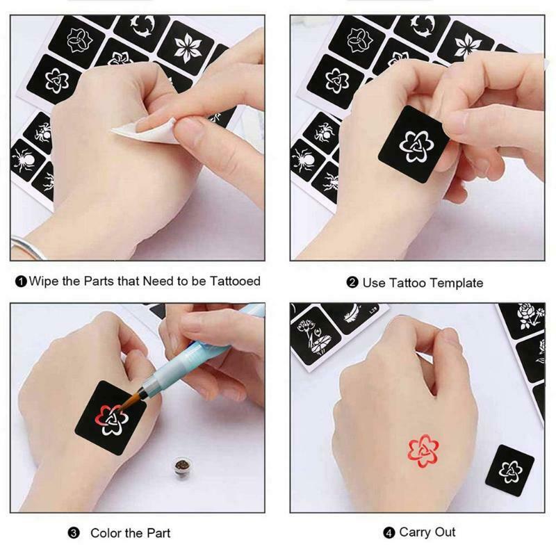 Temporary Tattoos Kit Semi Permanent Freehand Ink Stencils Set DIY Art Painting