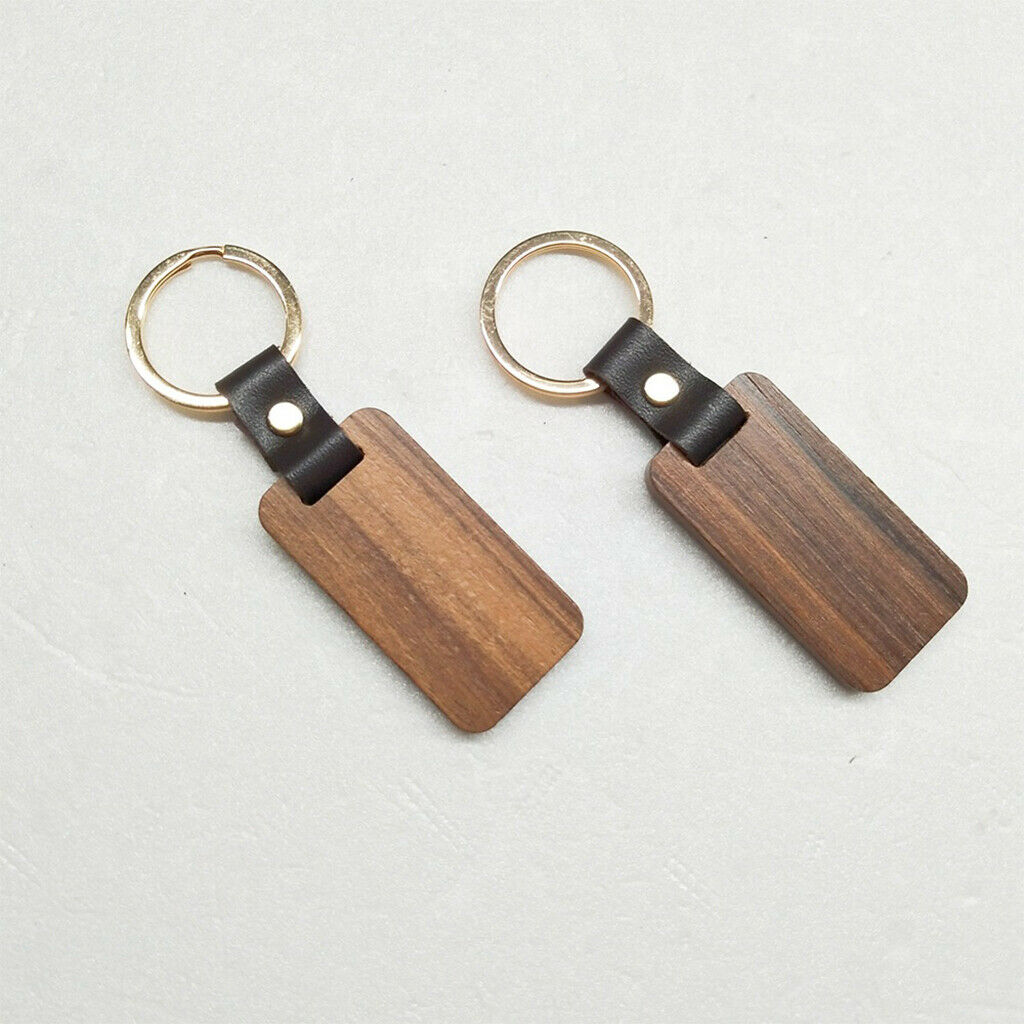 Wood Keychain Rectangle Keyring Car Bag Pendant Engraving Gifts Accessories