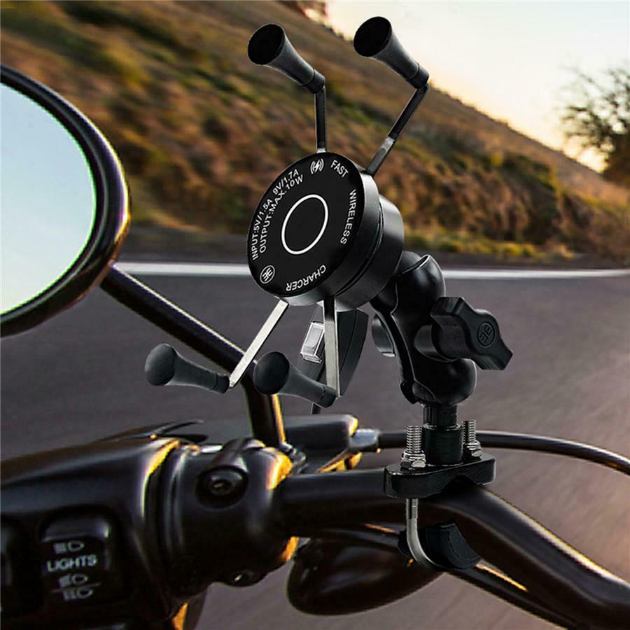 2in1 Wired & Wireless Cell Phone USB 3.0 Fast Charger For Motorcycle Scooter ATV