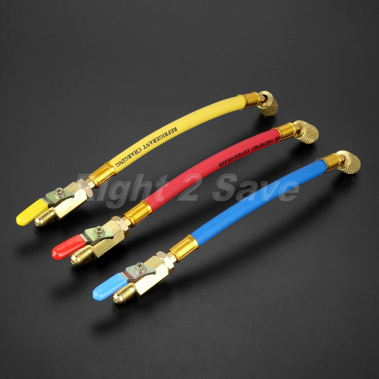 3Pcs Car Ball Valve Short Charging Hoses Refrigerant HVAC AC Tool 9.8" Kit
