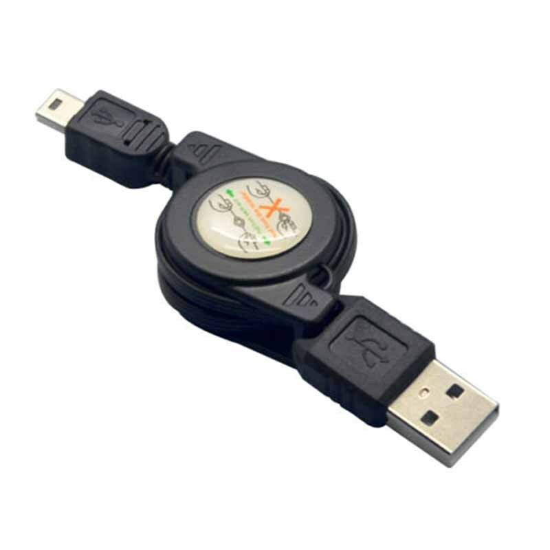 Hot Black Retractable USB A Male to Mini USB B 5-Pin Charging Sync Data Cable