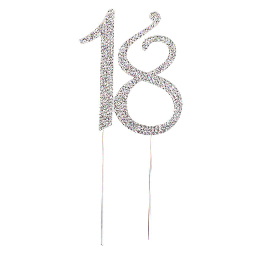 Birthday Number Cake Topper Anniversary Crystal Rhinestones Decorative Cupcake
