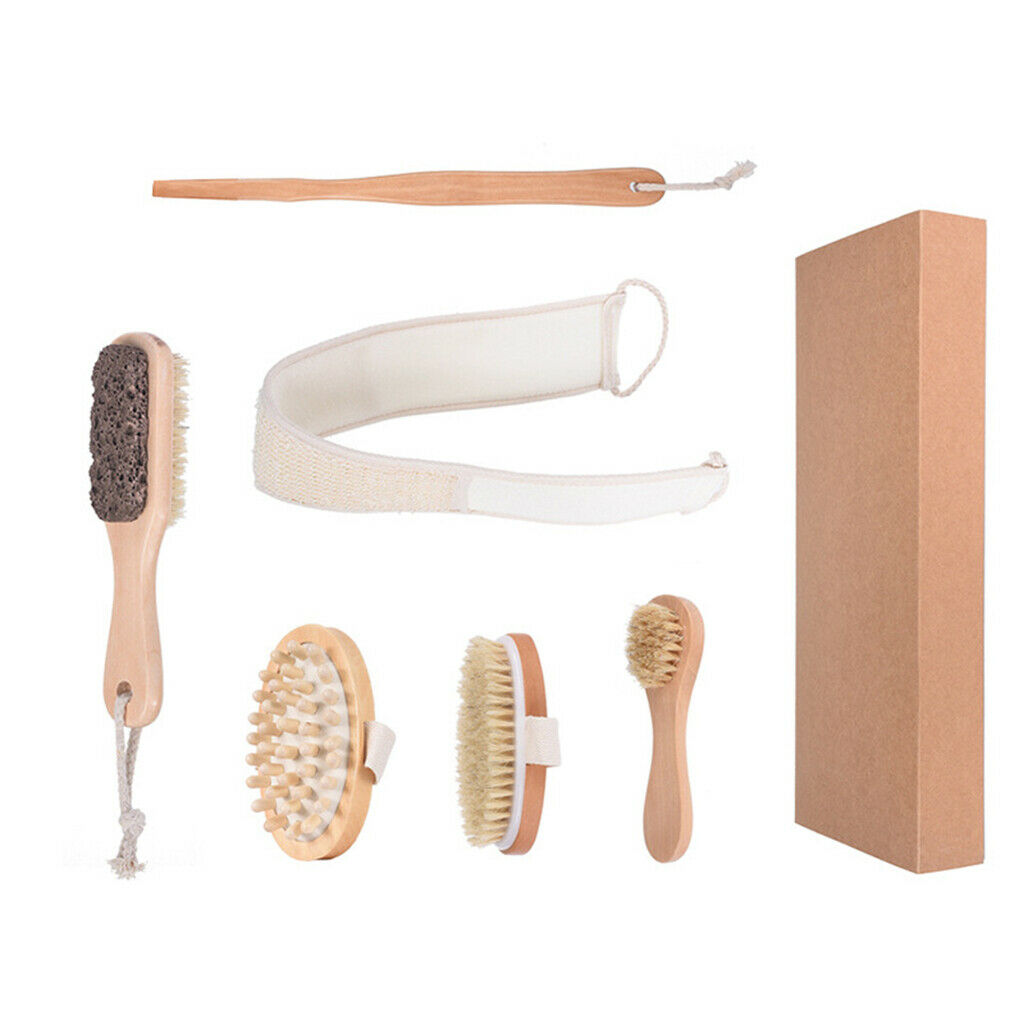 Dry Skin Bath Shower Body Brush Set Bristle Wooden Exfoliator Brush New