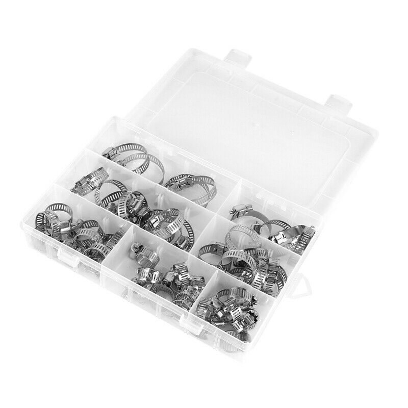 60PCS Adjustable Hose Clamps Worm Gear Stainless Steel Clamp Assortment Lot KiH2
