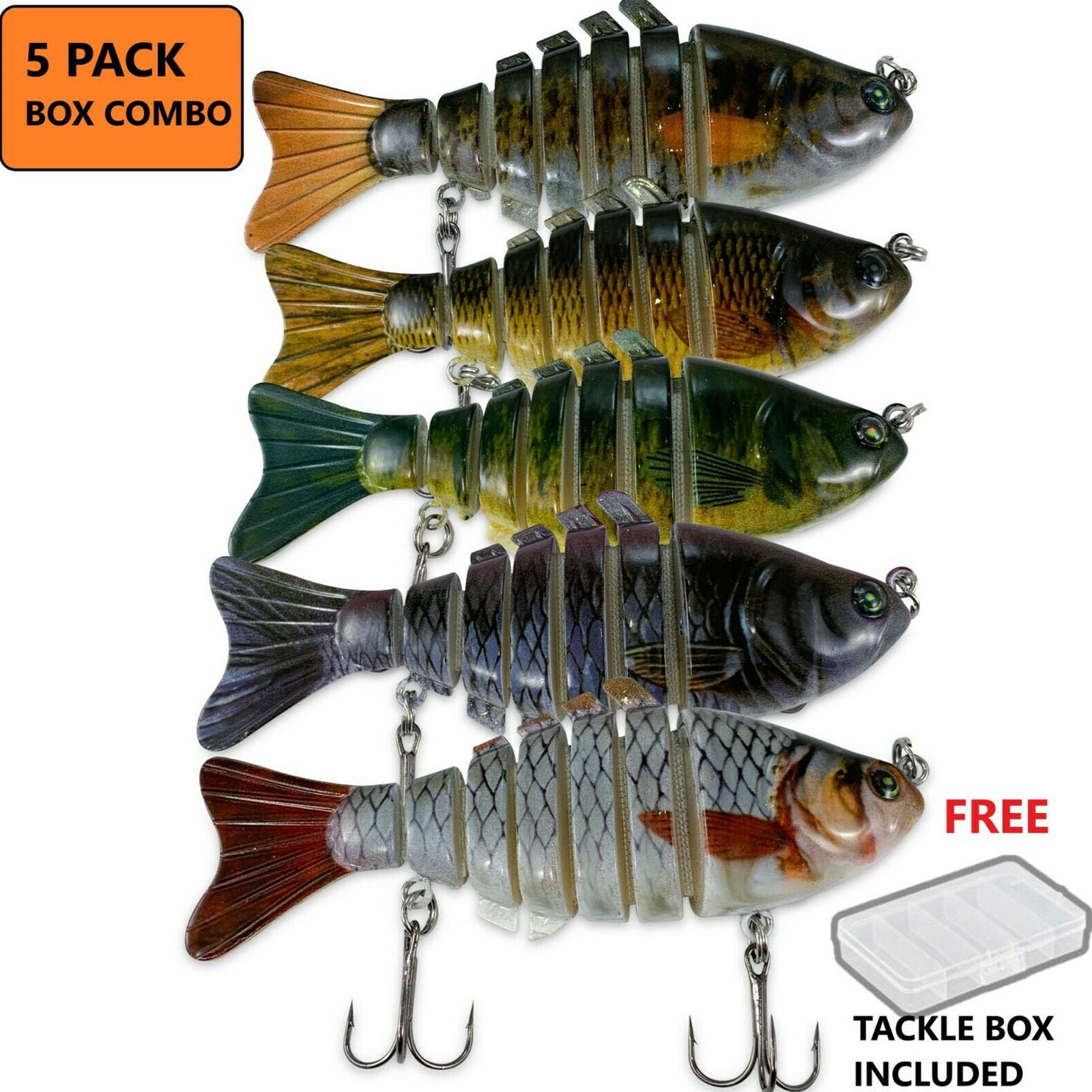 5pcs Bass Fishing Lure Swimbait Fish Bait Set Lot 10CM Multi Jointed Tackle Box