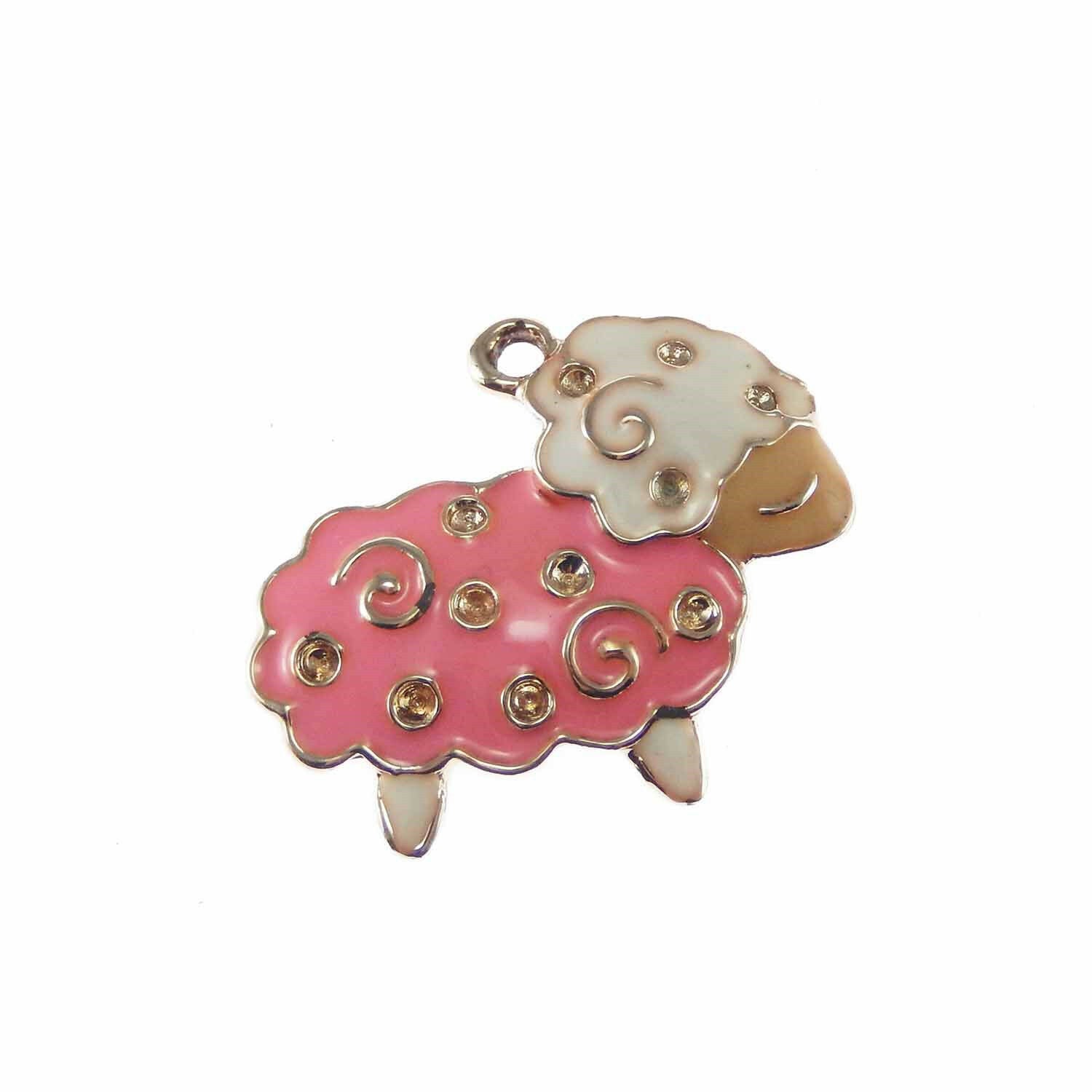 10 Pink Sheep Bracelet Charm Enamel Alloy Animal Pendant Jewelry Making 12x15mm