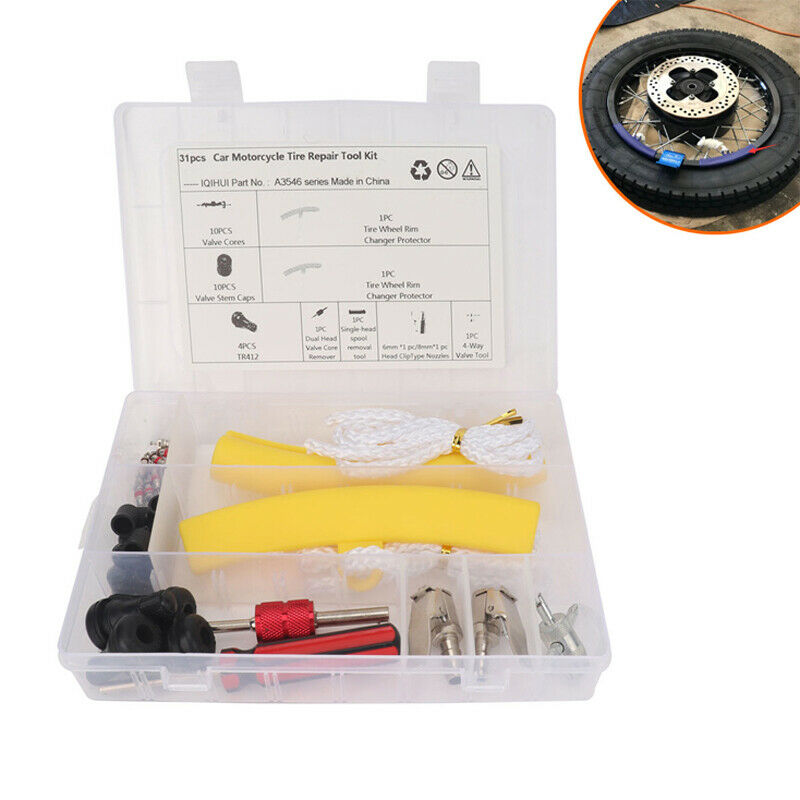 31PCS Car Tire Protect Cover Repair Kit Inflation Chuck Valve Core Replace Tool