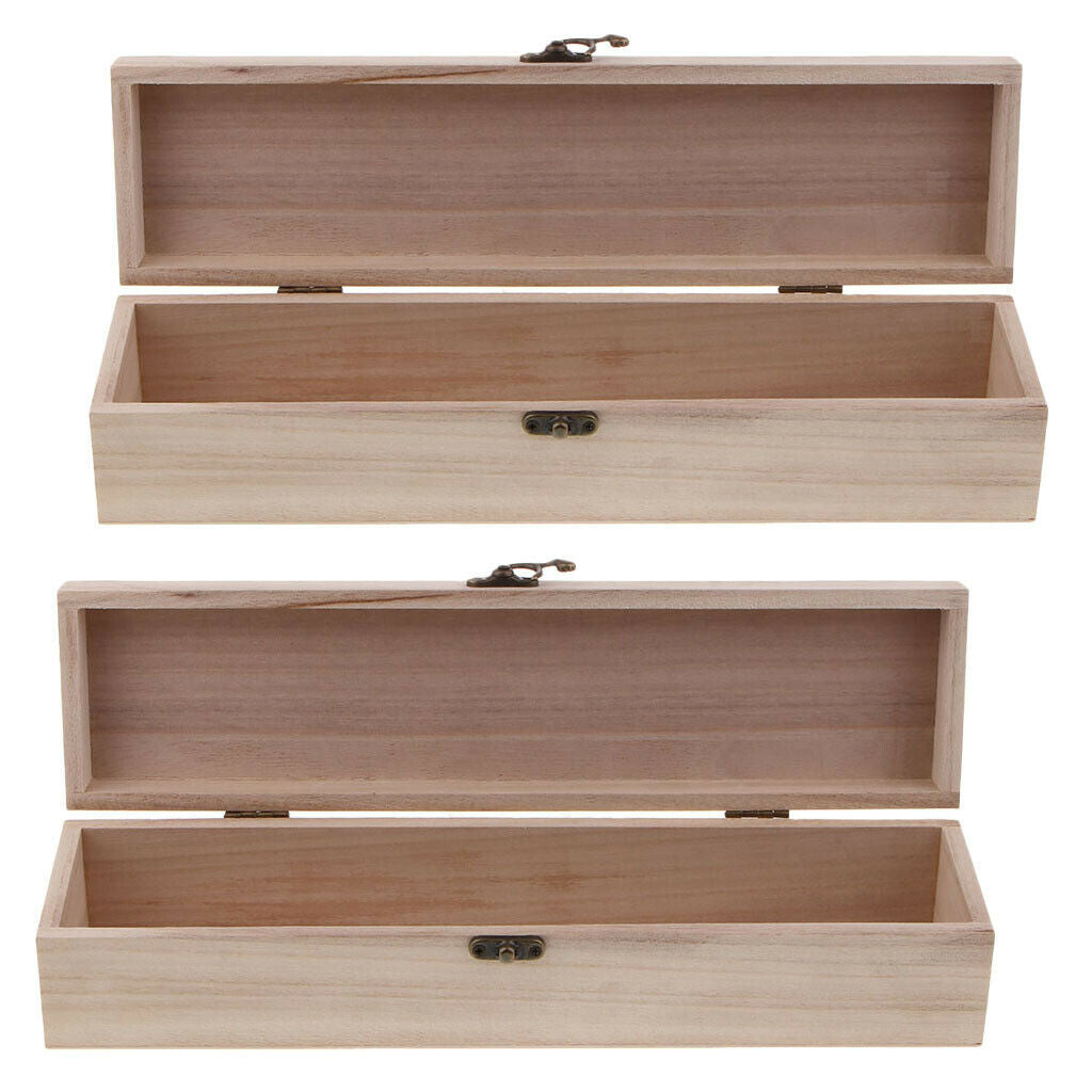 2Pack Plain Natural Wood Trinket Storage Box with Hinged Lid Case Kids Toys DIY