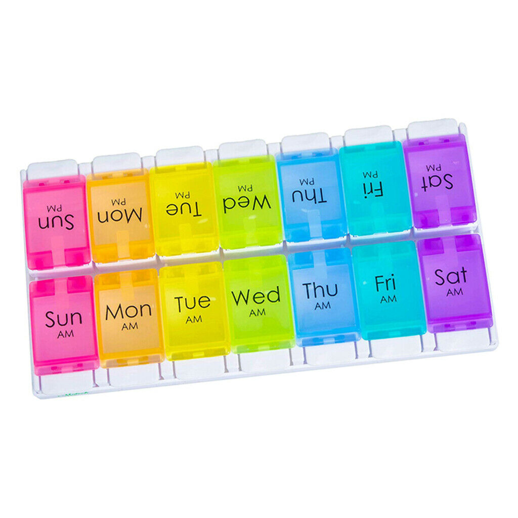7-Day Weekly Pills Organizer 2 Times a Day Push Button Daily Colored Case