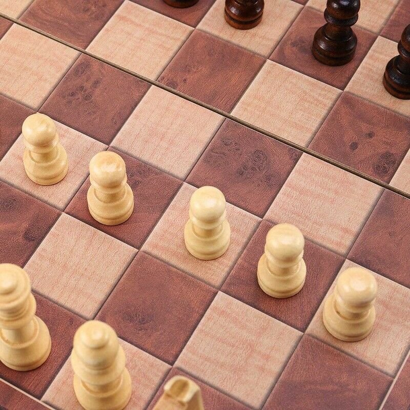 3 in 1 Wooden International Chess Set Board Travel Games Chess Backgammon DrauM7