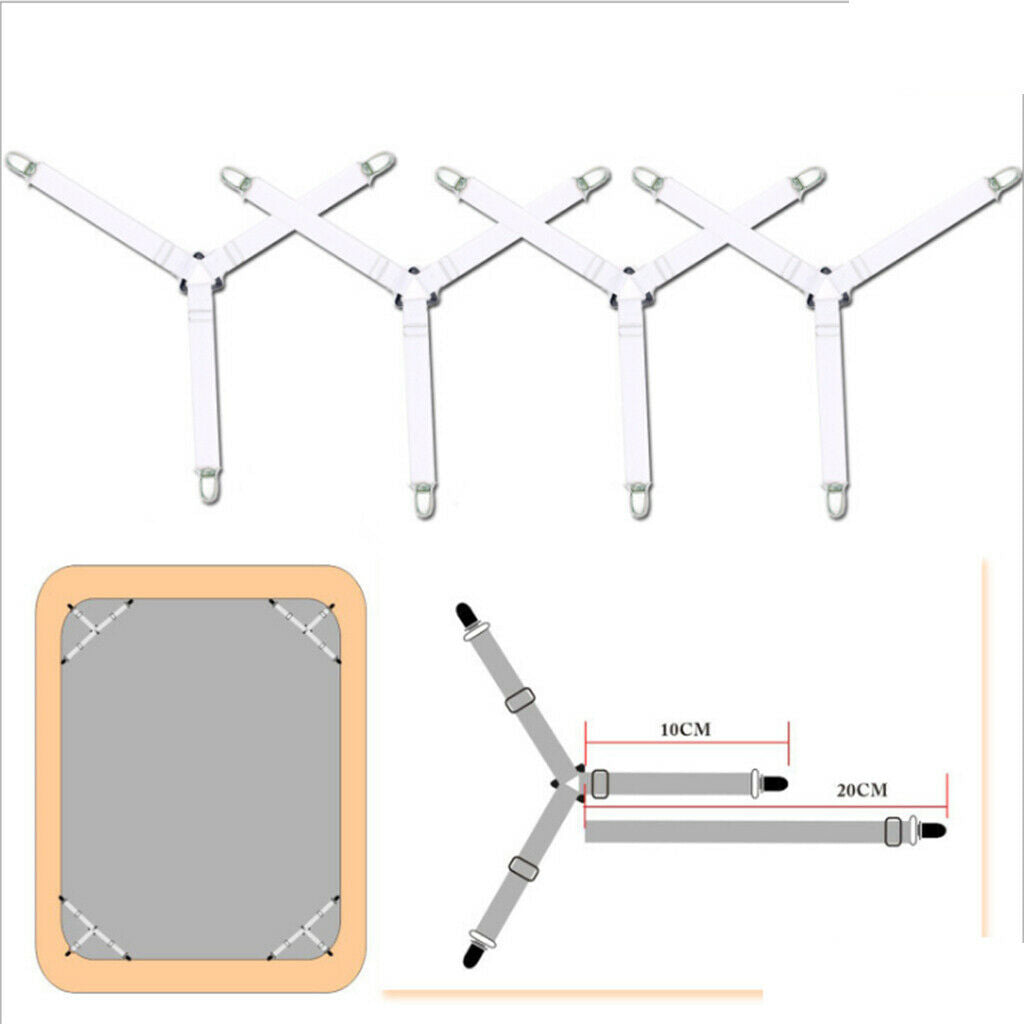 8 Pieces 3-Heads White Bed Sheet Holder Strap Clip Blankets Sheet Gripper Garter