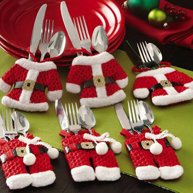 6x Santa Suit Christmas Cutlery holder tableware Silverware bag Decoratio.l8
