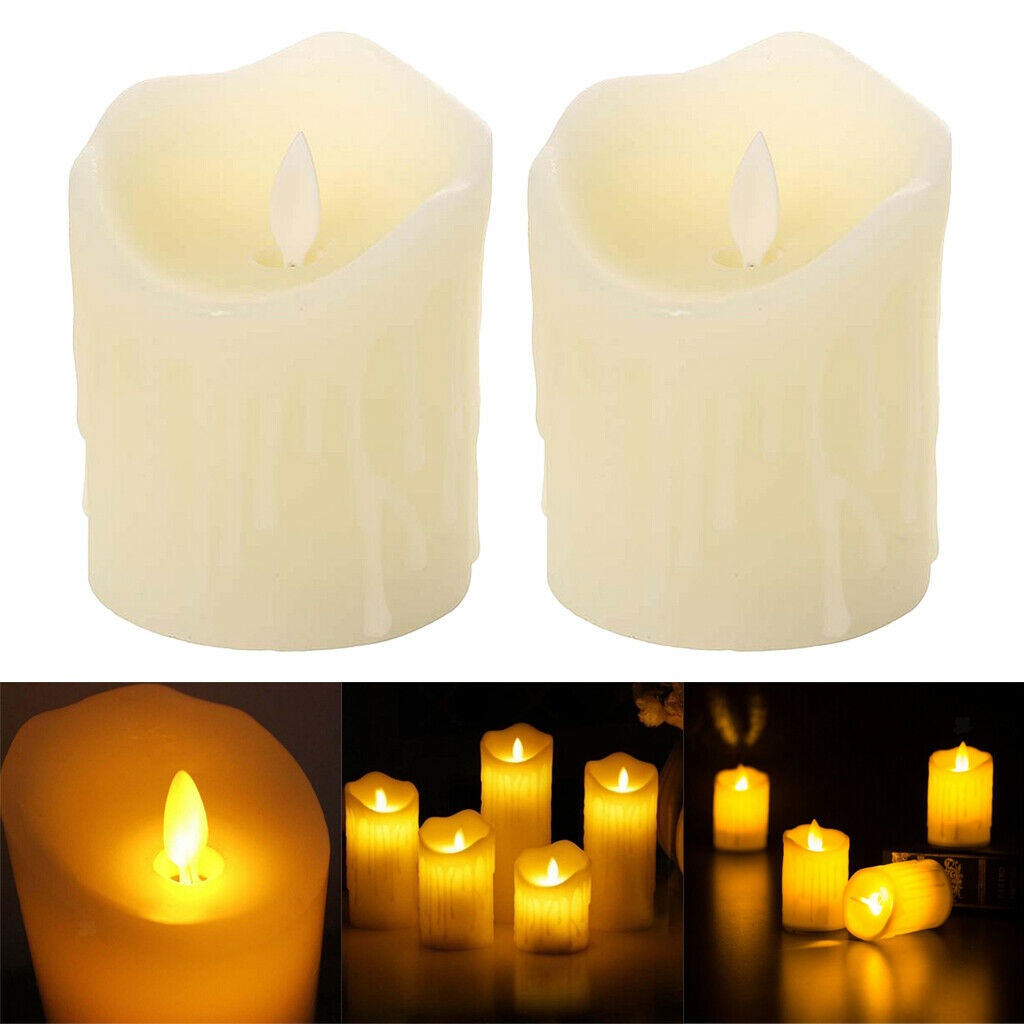 2pcs Battery Powered Oscillating Flame Realistic Amber Led Candle