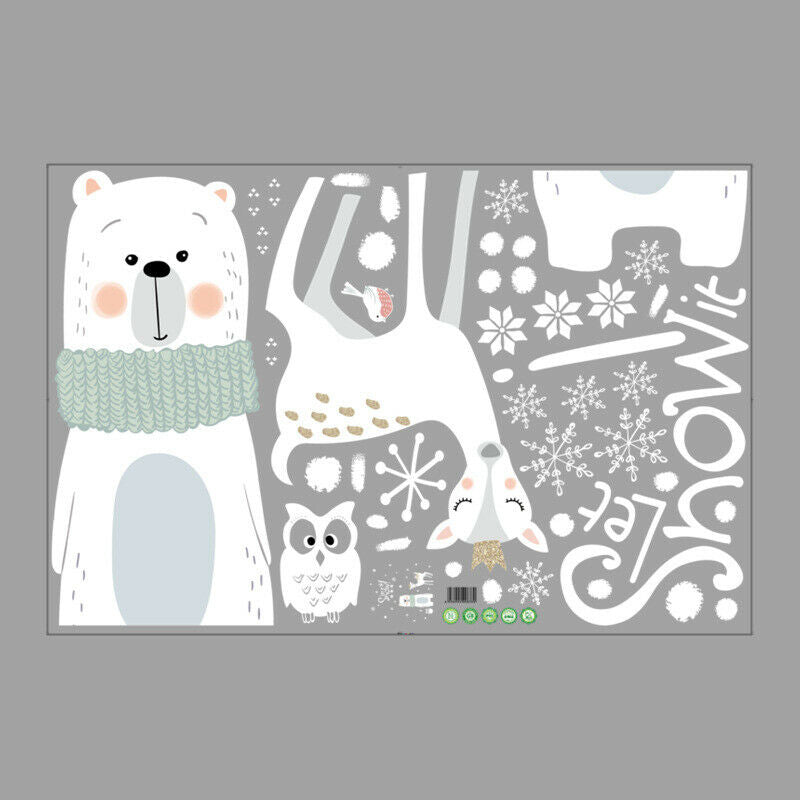 Large Christmas Bear Elk Wall Stickers Window Glass Stickers Art Des JD