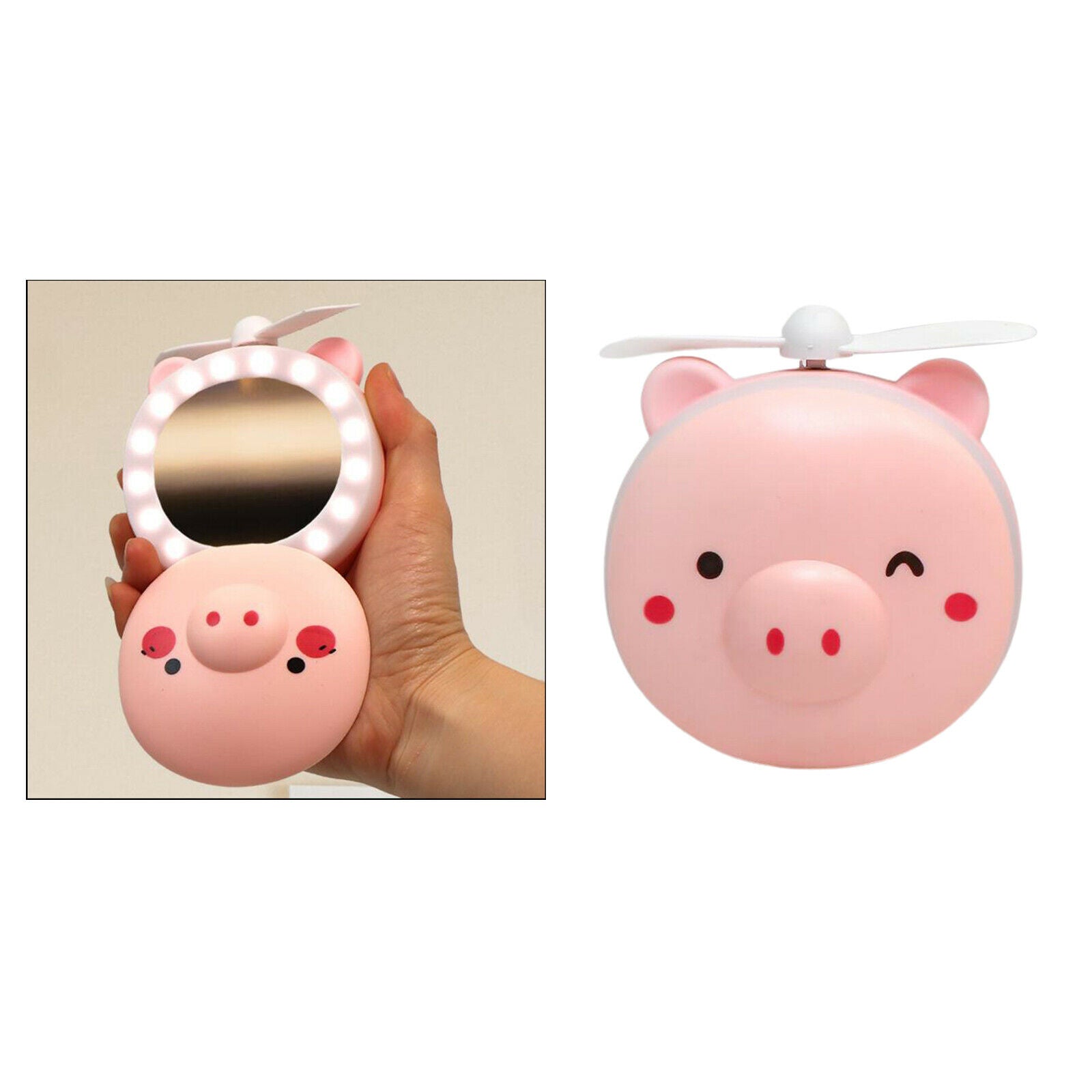 3 in 1 Pig Mini Cosmetic Mirror Cooling Fan Light Portable General Purpose USB