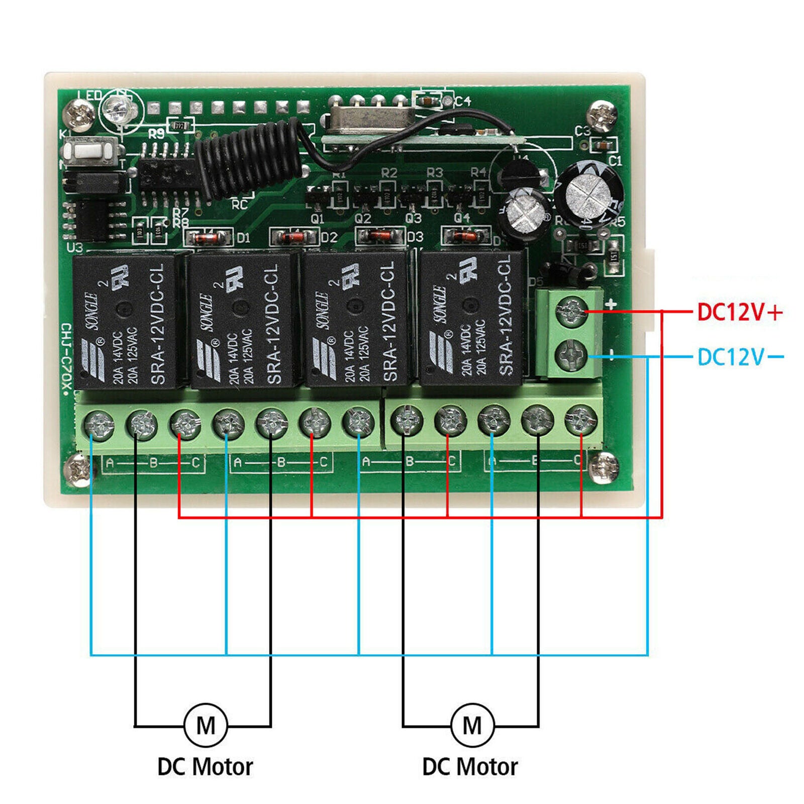12V 4CH Channel 443MHz Wireless RF Remote Control Relay Switch With 2 Receiver