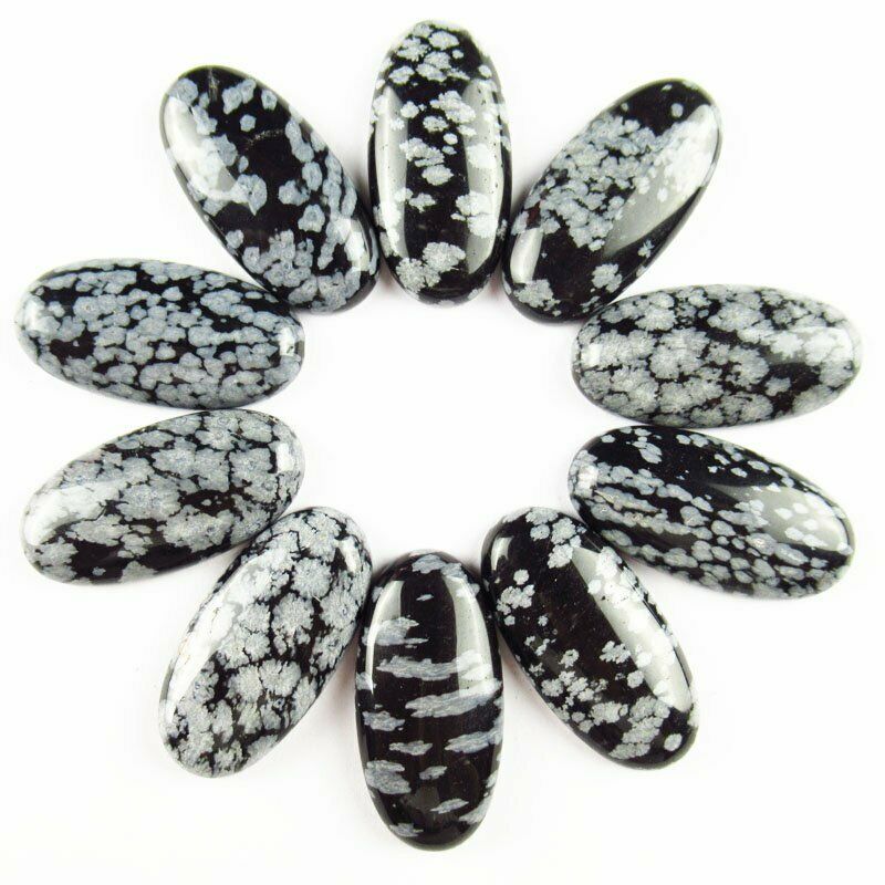 8pcs 30x15x5mm Natural Snowflake Obsidian 29g Oval Cab Cabochon A-315JM