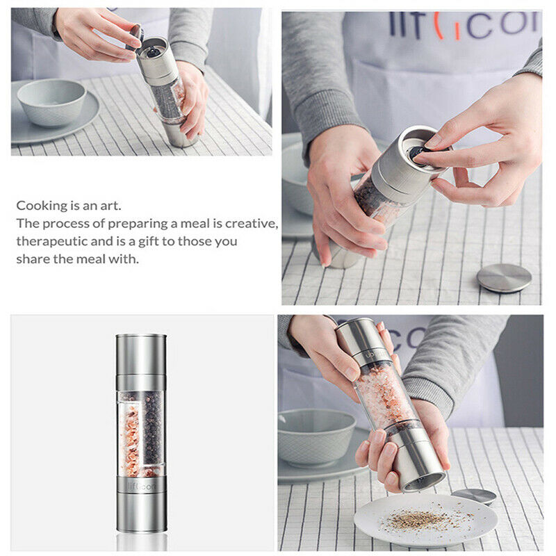 2 In 1 Stainless Steel Durable Salt Pepper Manual Mill Grinder Shaker Refilla DF