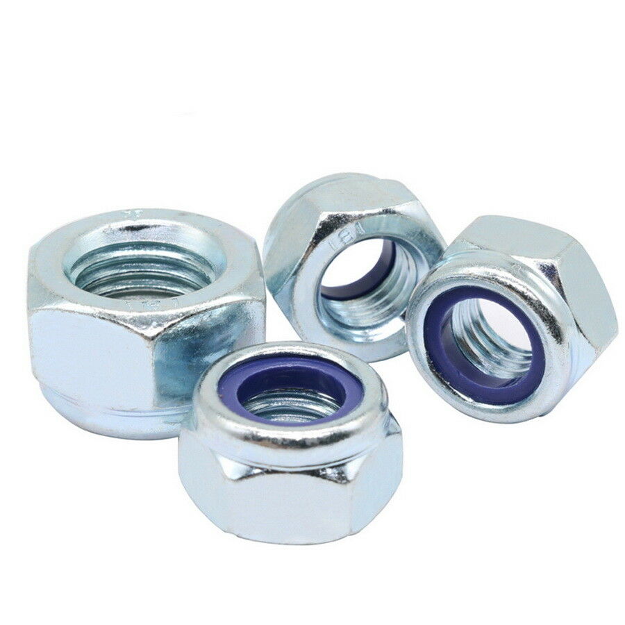 60Pcs M2 2.5 3 4 5 6 Hex Nyloc Nylon Insert Locking Nuts Kit Bright Zinc Plated