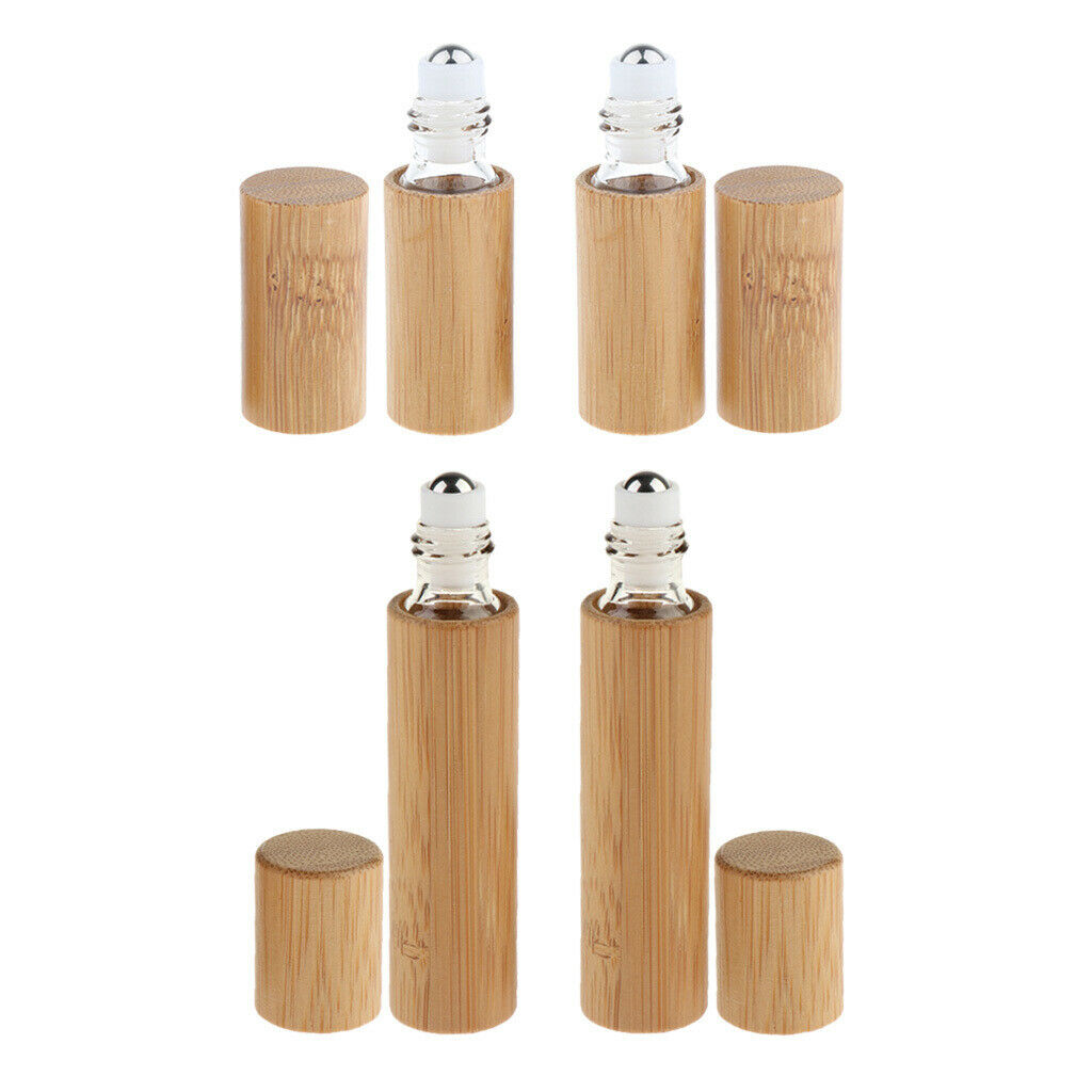 4Pcs Handmade Natural Bamboo Perfume Essential Oil Roller Bottles Container