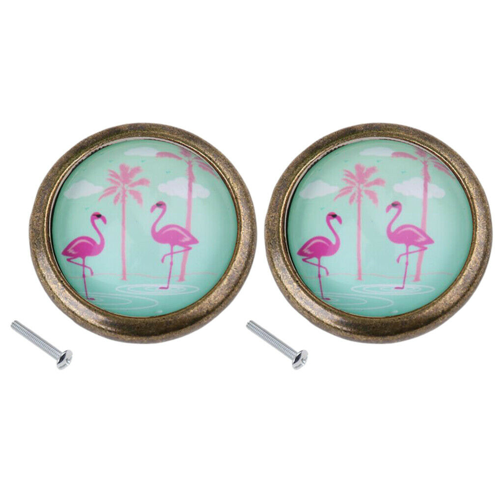 Pack 2 Flamingo Design Door Drawer Knob Dresser Kitchen Cabinet Cupboard Bin Box